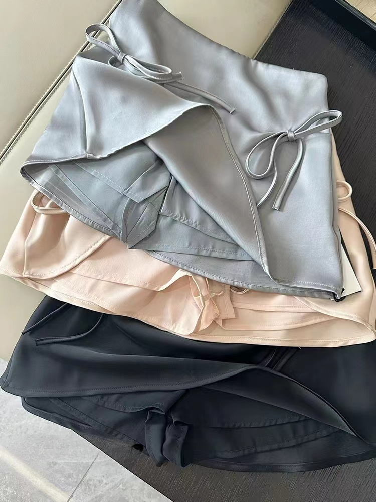 Minigonne Y2k in raso con lacci con fiocco Donna Gonne a trapezio in stile coreano rosa Estate 2024 Gonne corte dolci sottili sexy a vita alta Nuovo