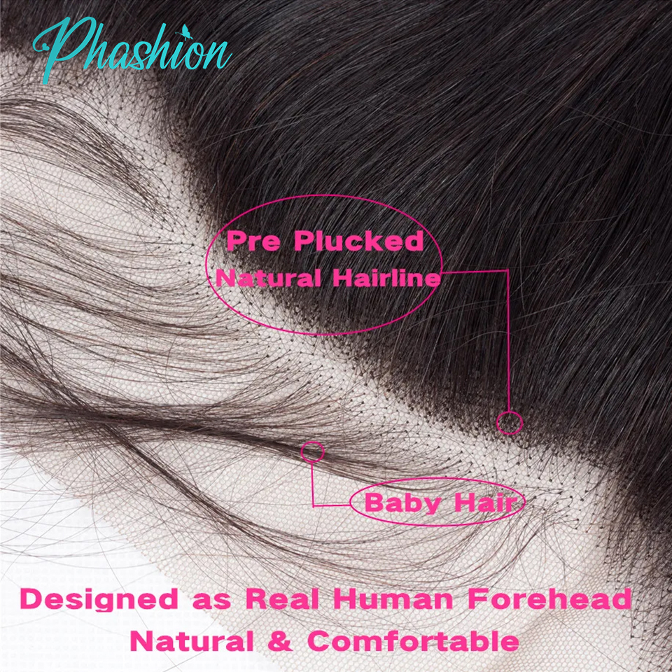 Phashion 28 Zoll 13x6 Lace Frontal Straight Preplucked Swiss Verschluss Transparent Full Front Only Natural Black 100 % Echthaar