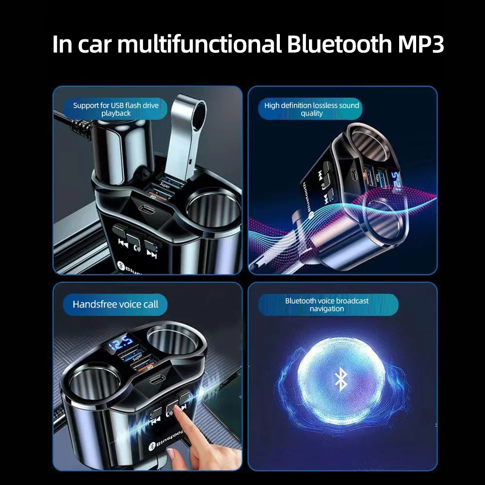 Car Cigarette Lighter Socket Splitter Charger PD QC3.0 Fast Charger Dual USB 4.8A Digital Display Power Adapter  For All Phone