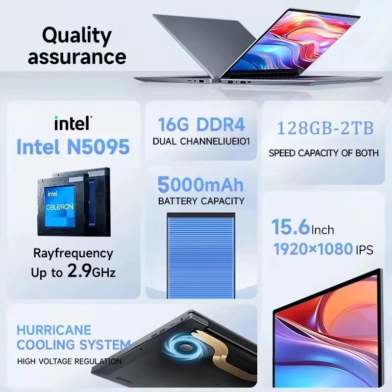 15.6" Laptop Computer Intel Celeron N5095 Notebook PC Gamer 16GB DDR4 128GB-2TB SSD Office Study PC Windows 11 1080P Laptops