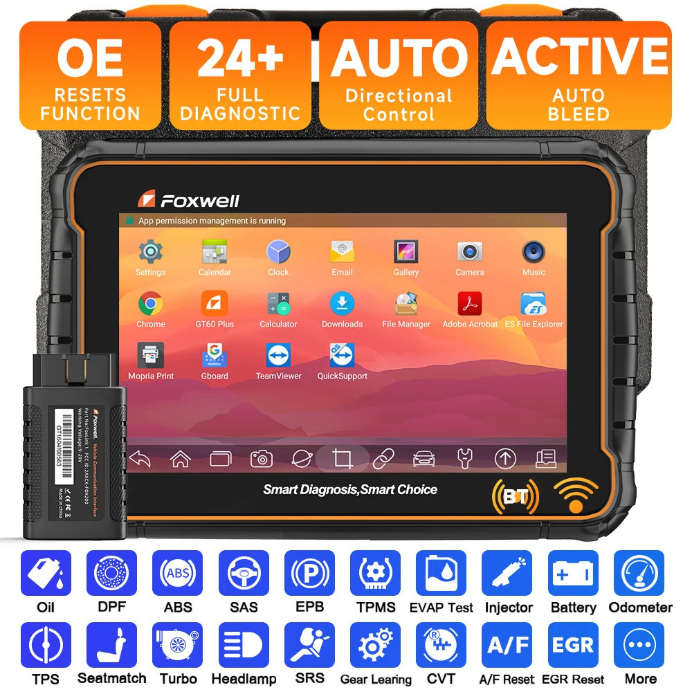 Foxwell gt60 obd2 scanner automotivo 24 + redefinição abs sas tpms redefinir odb 2 obd2 scanner bluetooth todo o sistema ferramenta de diagnóstico