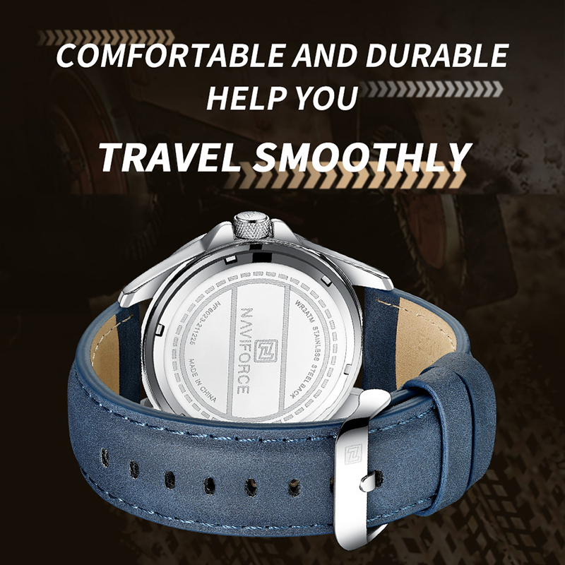 Marca NAVIFORCE, relojes de cuarzo a la moda para hombre, correa de cuero para hombre, relojes de pulsera deportivos impermeables, reloj calendario, reloj Masculino
