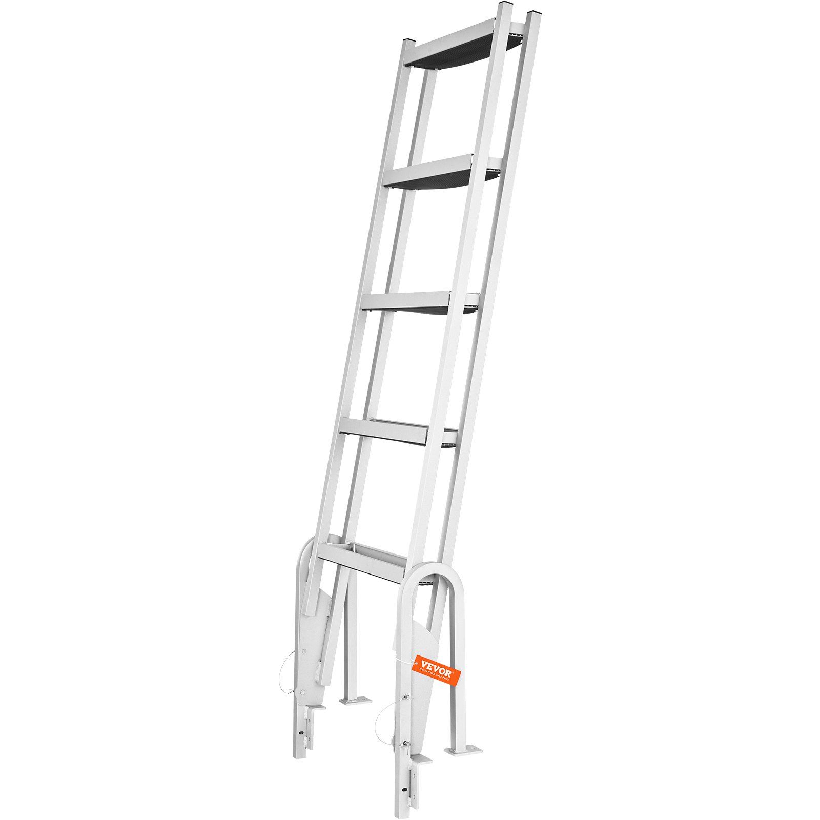 Dock Ladder Flip Up 5 Steps, 350lbs Load Capacity, Aluminum Pontoon Boat Ladder with 4" Wide Step & Nonslip Rubber Mat