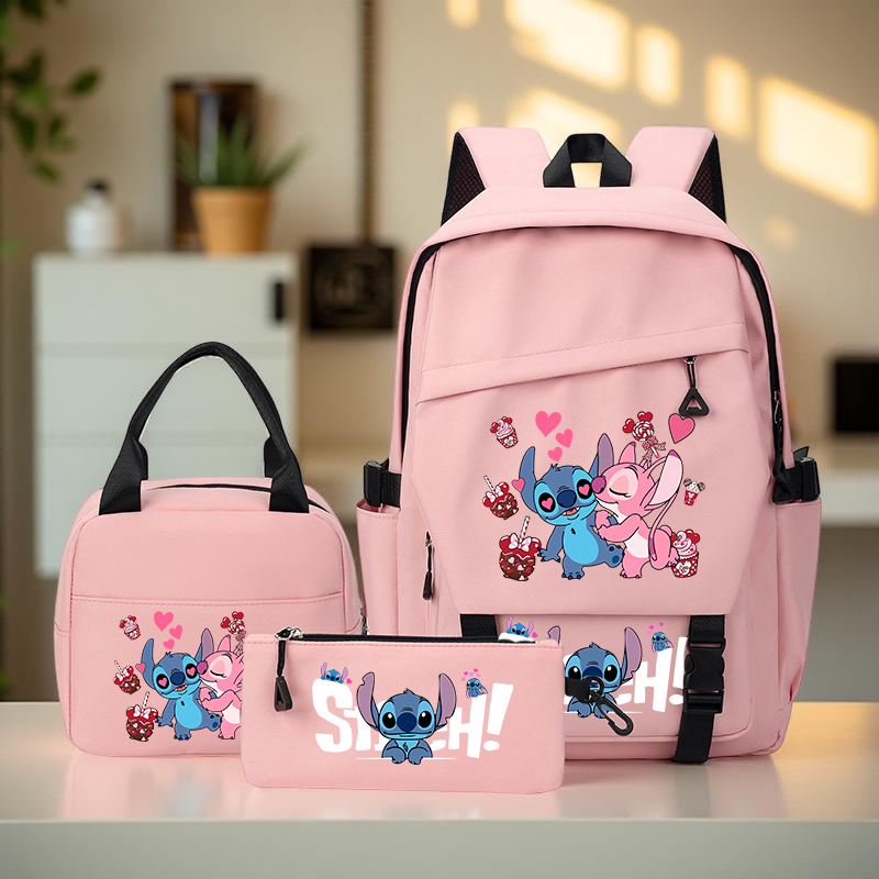 3피스 스티치 대용량 백팩 세트, 토트백, 필통 (조절 가능한 스트랩 포함, 데일리 출퇴근 및 개학용)