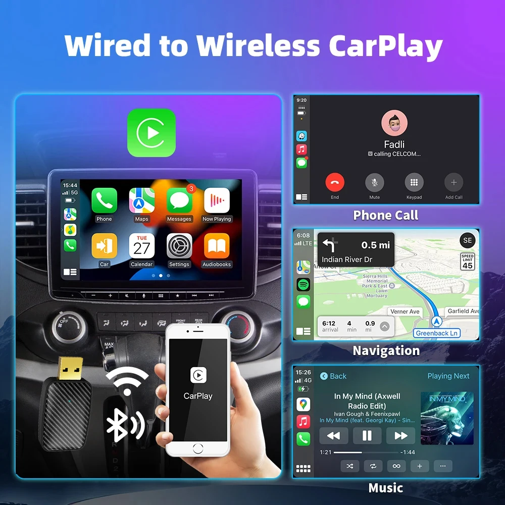 Carplay Android 自動ワイヤレスアダプタートヨタマツダ日産カムリスズキスバルシトロエンアウディメルセデス起亜フォードオペル Spotify BT