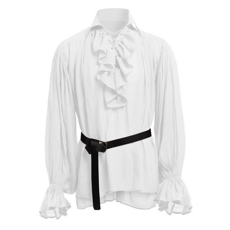 Vendita all'ingrosso medievale rinascimentale allacciatura camicia fasciatura top volant camicia moda uomo costume vintage soffice manica lunga maschile