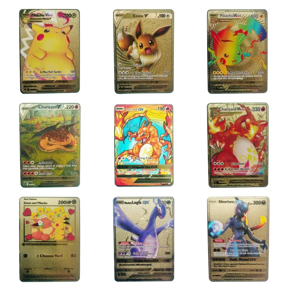 НОВЫЙ Pokemon английская металлическая карта аниме Пикачу Чаризард Mewtwo Blastoise Vmax блестящие буквы игровая коллекционная карта детские игрушки подарки