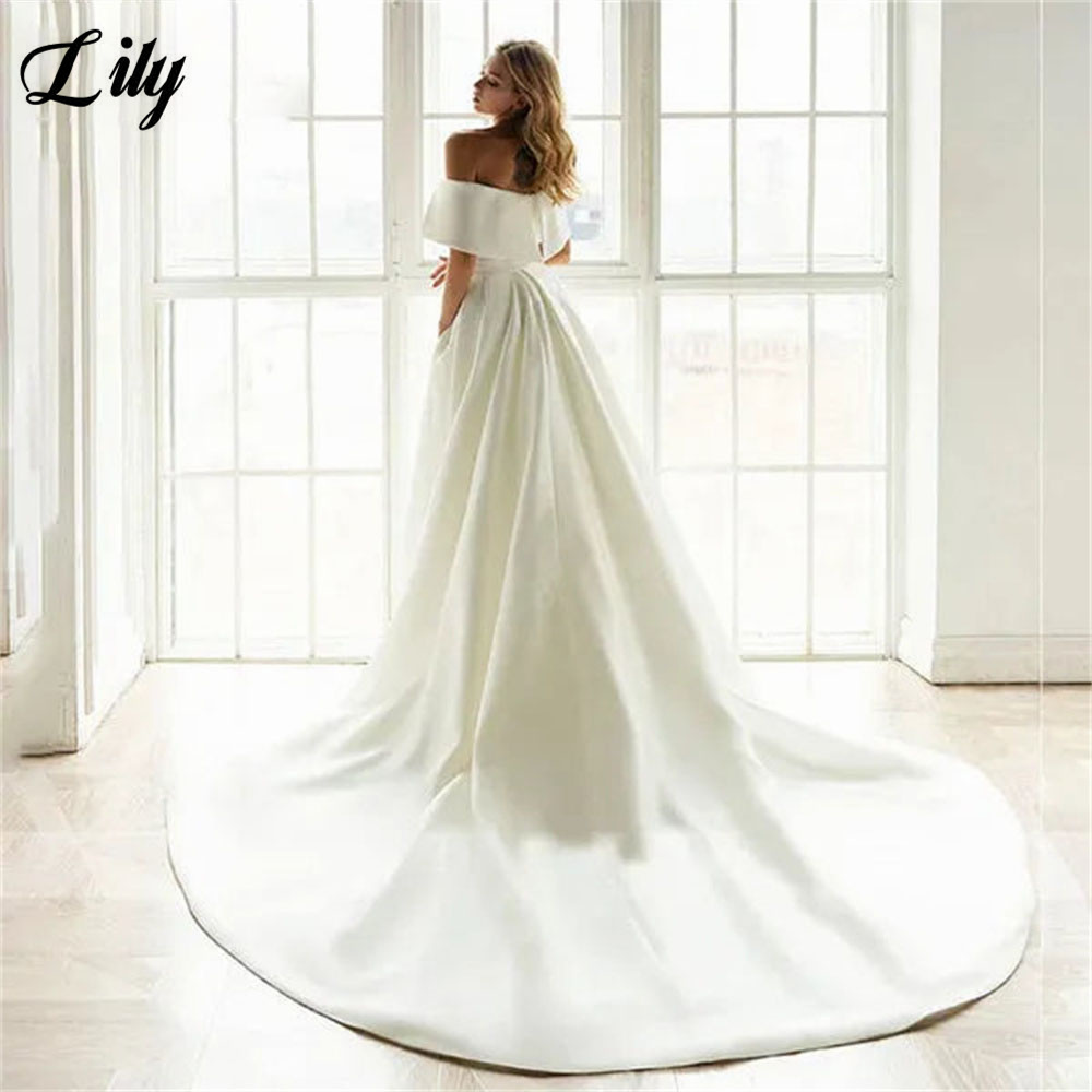 Lily blanc robes de soirée élégantes hors de l'épaule dos nu robe de bal Satin sirène robe de soirée de mariage robe de bal personnalisé