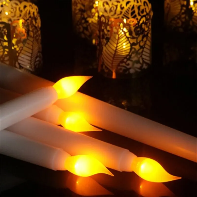 6Pcs LED Flameless Flickering Taper Candles 3D Wick Candles Lamp Wedding Home Decor Battery Operated Electronic Candle Light