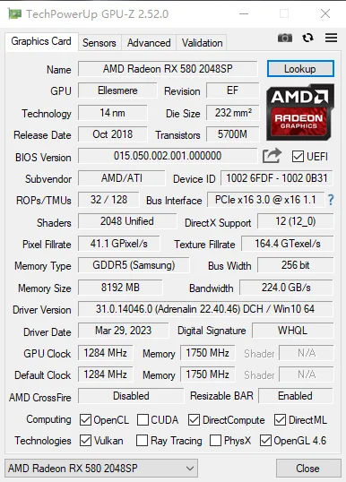 Karta graficzna do gier MLLSE AMD RX 580 8 Go 2048SP GDDR5 bitów 6 pinów PCI Express × 16 GPU radoon rx580 8g