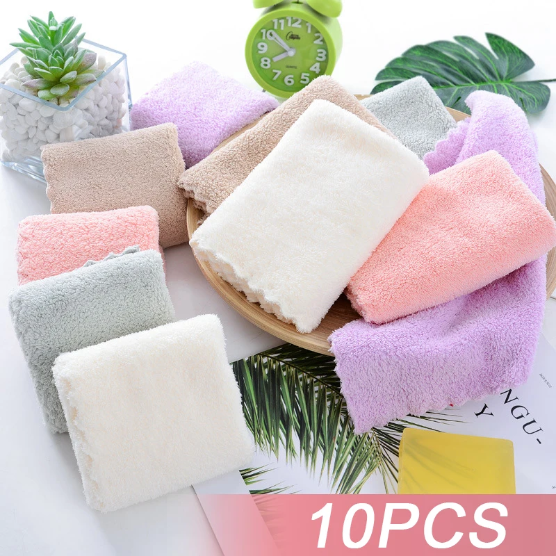 Toalla de lana Coral de alta densidad de microfibra gruesa, toalla absorbente suave de secado rápido para limpieza facial, 10 Uds.
