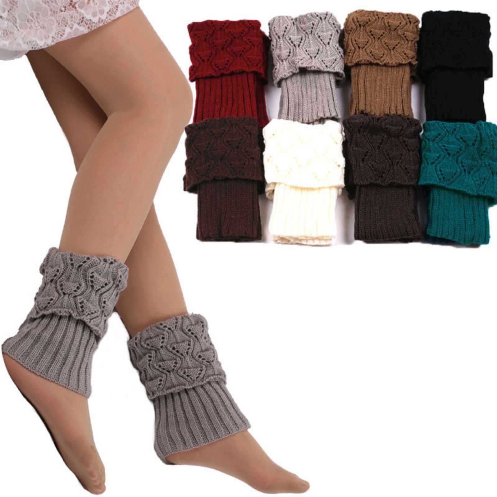 Jambières tricotées solides, jambières courtes, couvre-bottes pour dames, Legging en Crochet, chauffe-pieds, accessoires de déguisement à la mode