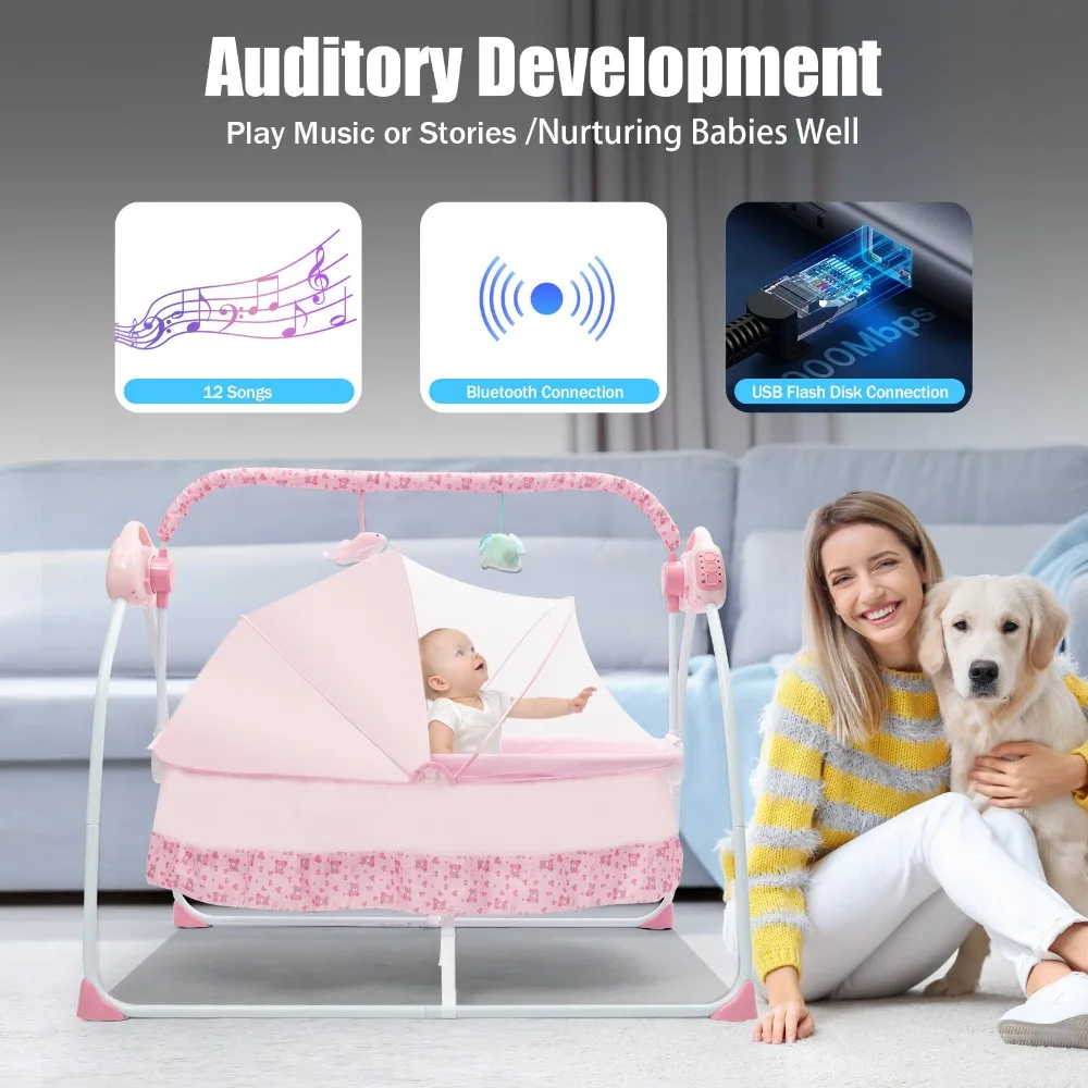 Berço elétrico para bebês, berço para bebês, cadeira de balanço automática, cama de balanço automático para bebês recém-nascidos, meninos e meninas
