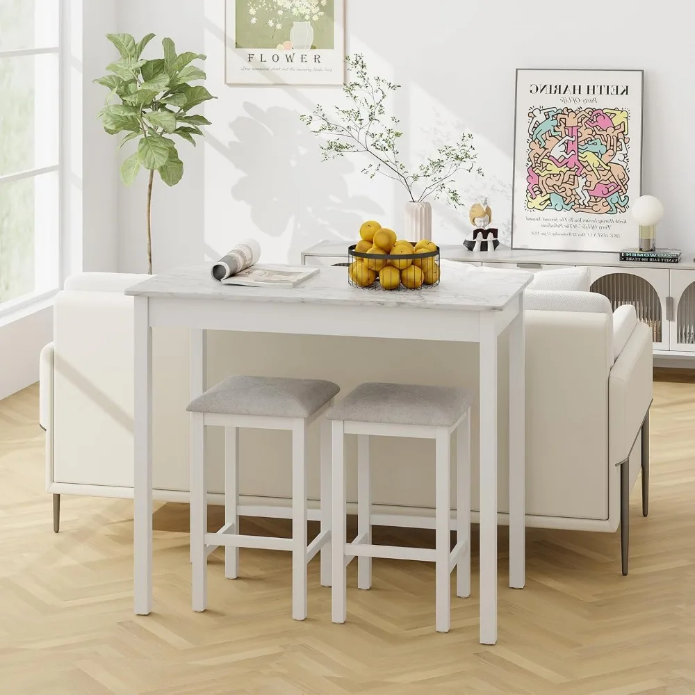 3-Piece Dining Table Set, Counter-Height Bar Table with 2 Upholstered Bar Stools, Rubber Wood Legs, Anti-Slip Foot Pads,
