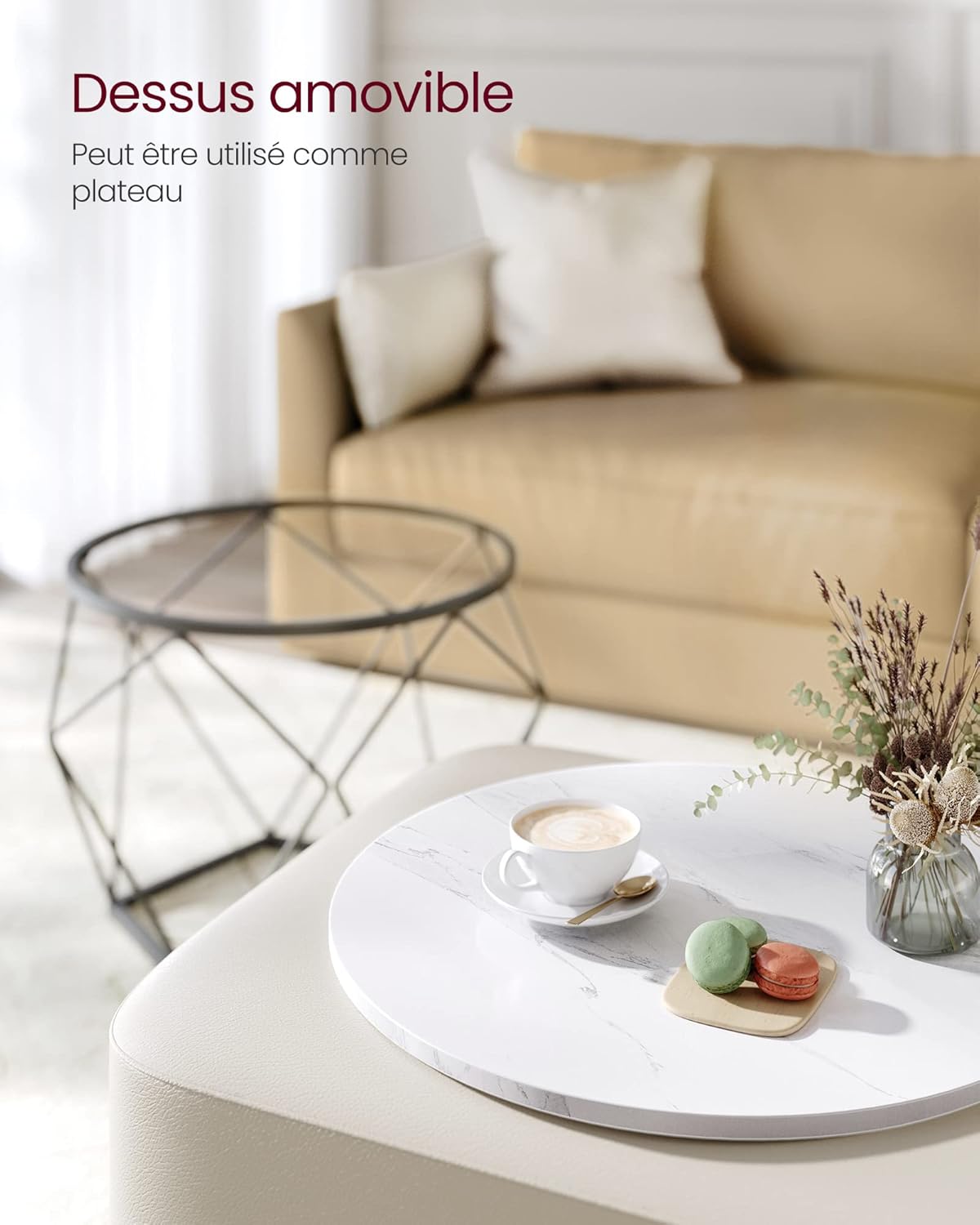 Zeitlich begrenzter Rabatt--VASAGLE Couchtisch rund, Set of 2, Wohnzimmertisch, Beistelltisch, modern, removable table plate