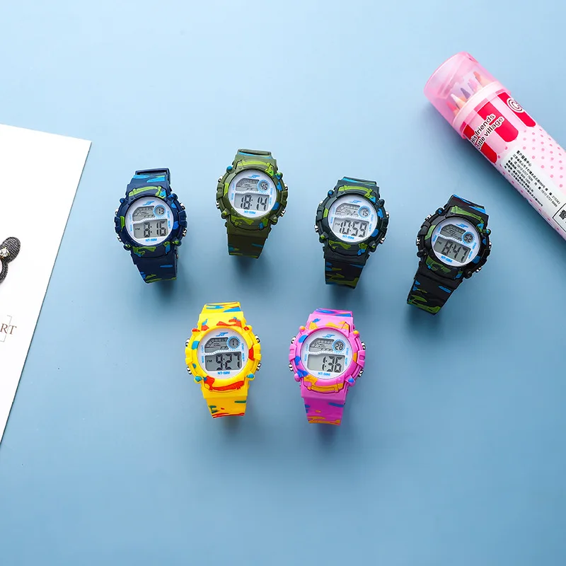 Meninos esportes militares crianças relógios digitais estudante crianças relógio moda luminosa led alarme camuflagem meninas relógio
