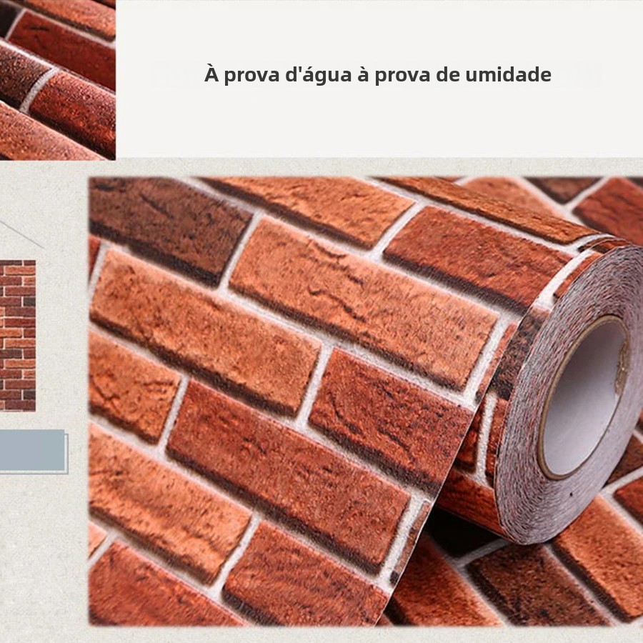Adesivo de renovação à prova d'água, tijolo vermelho, à prova de umidade, pvc, autoadesivo, decoração de quarto, estudo, fundo de parede
