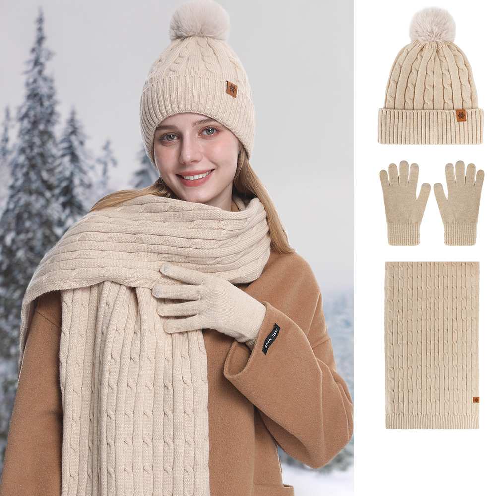 Women's Winter Knit Set: Thermal Ear Flap Hat, Scarf & Gloves for Cycling & Outdoor Wind Protection
