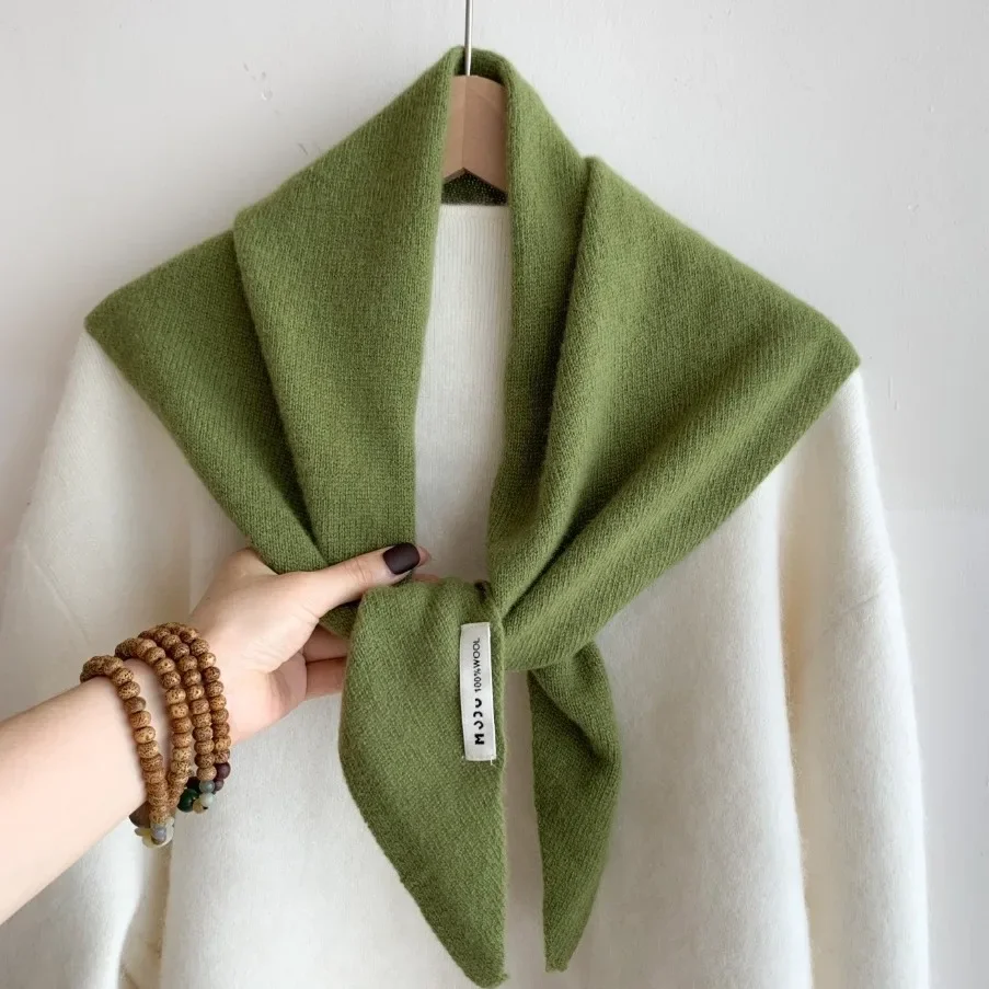 Lenço triangular coreano britânico, cachecol triangular de lã de nicho feminino, cachecol de malha multifuncional, cachecol de malha quente