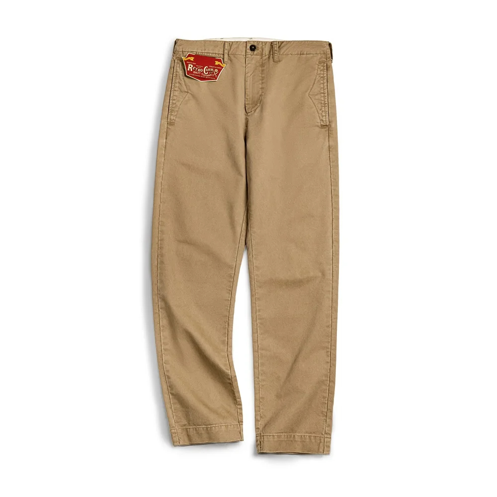 Maden Vintage Heavyweight สีกากี Casual กางเกงผ้าฝ้ายทอลายทแยงตรงกางเกงสําหรับชาย Workwear ฤดูใบไม้ร่วงคลาสสิก Zip Fly กางเกง
