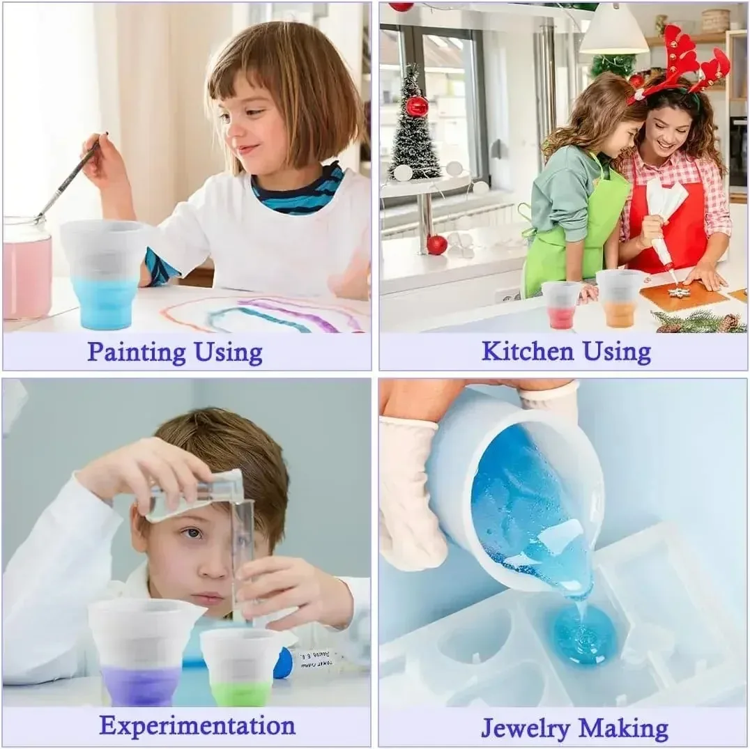 50-500ml ซิลิโคนถ้วยตวง Multi-spec แบบพกพาคอนเทนเนอร์ซิลิโคนผสมถ้วยสําหรับ DIY อีพ็อกซี่เรซิ่นเครื่องประดับ H