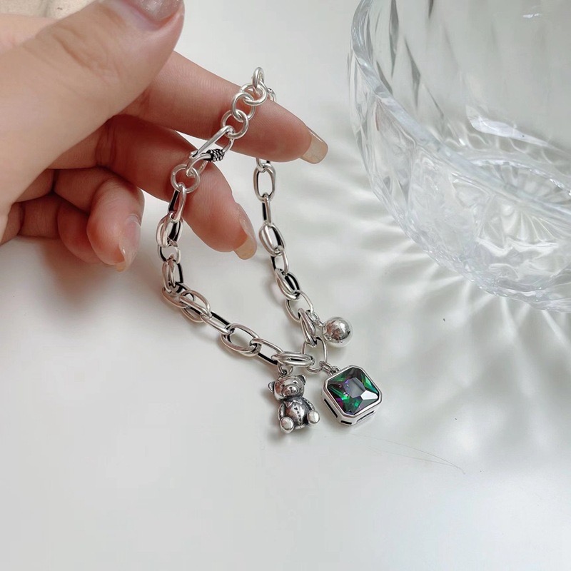 Recién llegado, dulce osito, diseño Animal, cristal brillante, Plata de Ley 925, pulsera con dijes para mujer, joyería para regalos de mujer
