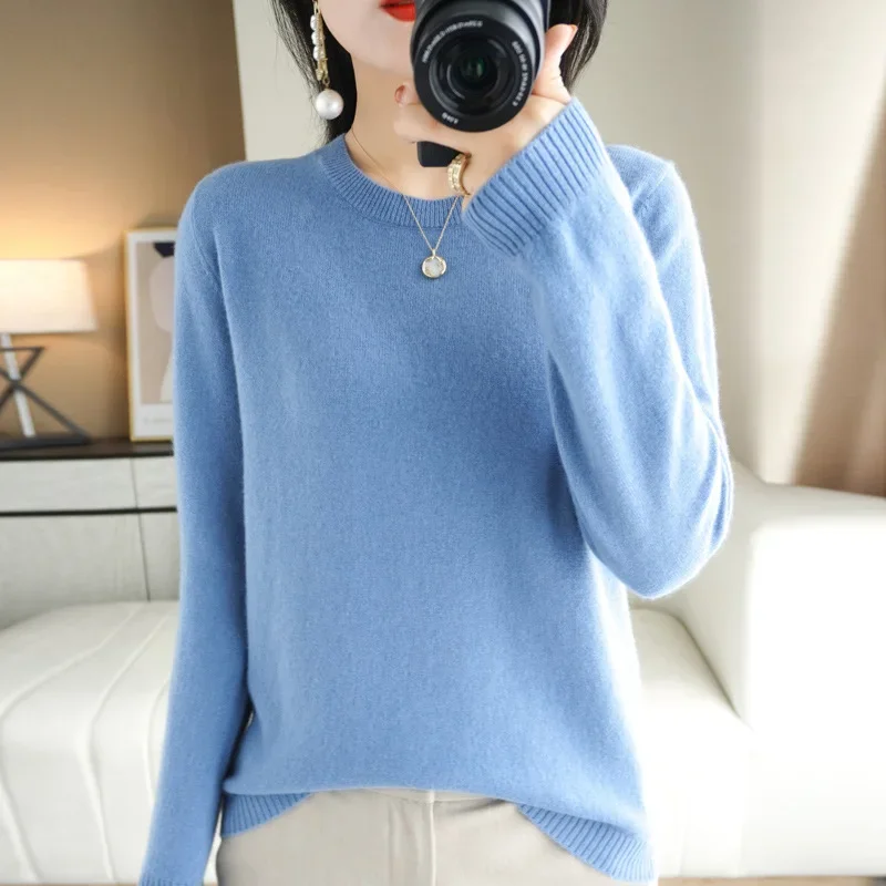 เสื้อกันหนาวผู้หญิงO-คอฤดูใบไม้ร่วงฤดูหนาวBasic Pulloverสบายๆดึงจัมเปอร์เกาหลีแฟชั่นฤดูใบไม้ผลิเสื้อถักBottomingเสื้อ 2024