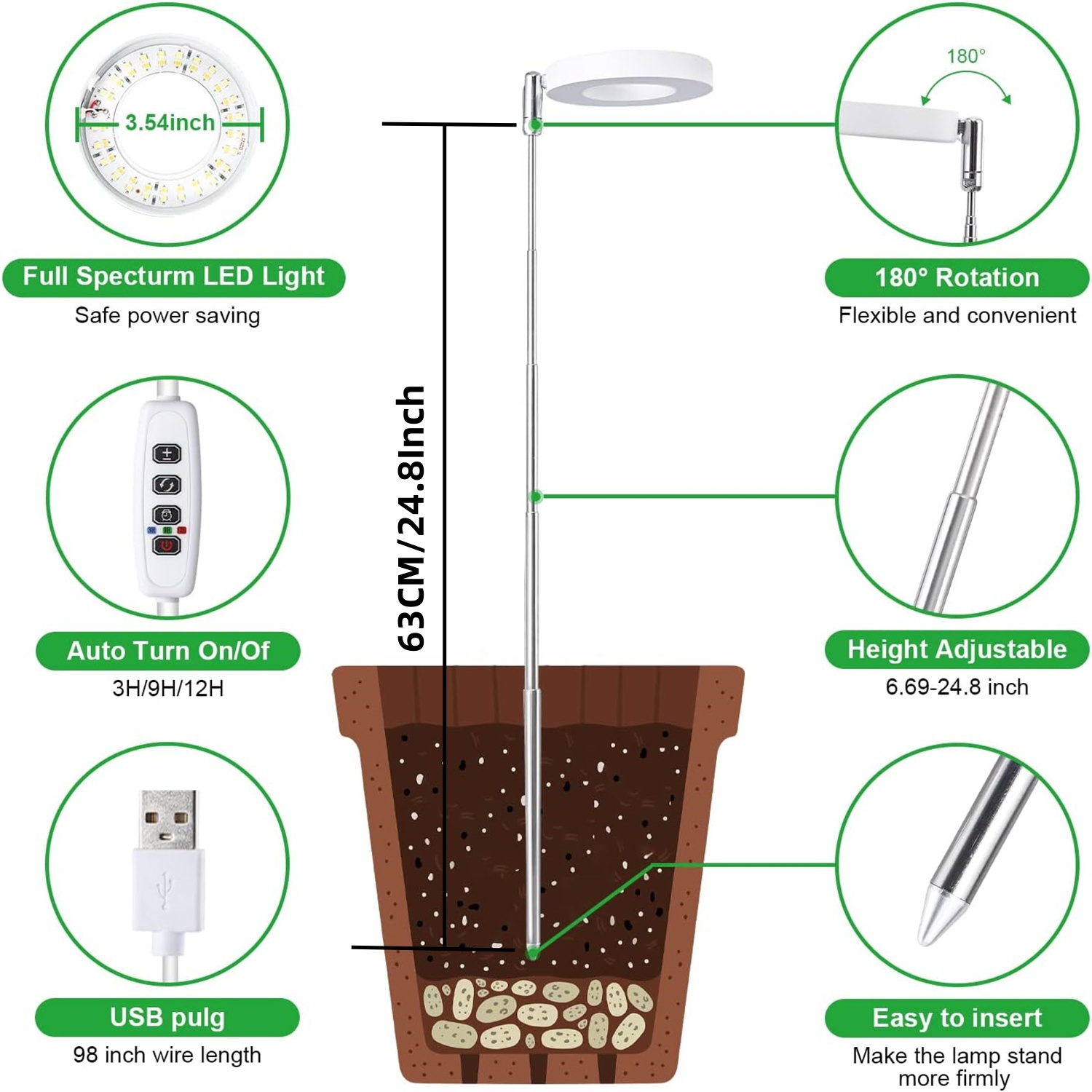 Anel de anjo usb cresce luz fitolamp para plantas com controle espectro completo fitolamp luzes casa flor mudas clipe phyto lâmpada