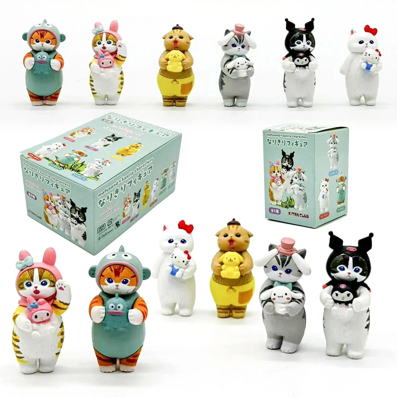 Mofusand Katzen tragen Sanrio-Charaktere Kleidung halten Puppen süße Figur Blind Box My Melody Kuromi Cinnomoroll Hello Kitty