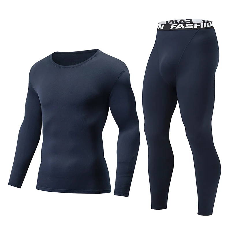 2-częściowy jesienno-zimowy modny zestaw bazowy w jednolitym kolorze Slim Fit Sport Fitness Spodnie z długim rękawem Ciepły zestaw bielizny