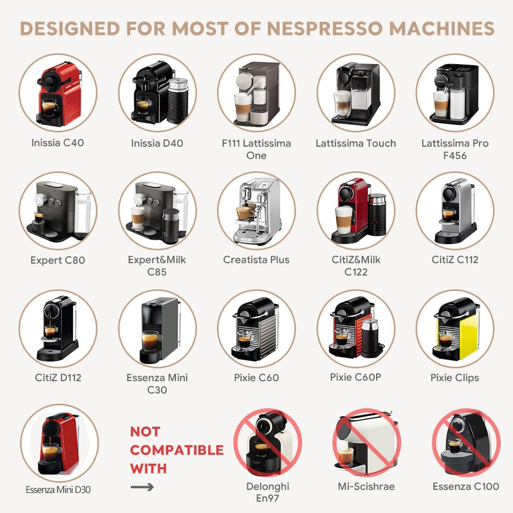 Cápsula de café reutilizable Nespresso, cápsula de filtros rellenables de Crema Espresso rica de acero inoxidable, compatible con Inissia Pixie Essenza Mini