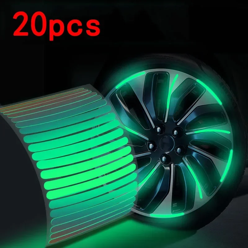 Pegatina reflectante para llanta de neumático de coche, tira de advertencia de seguridad nocturna, pegatinas reflectoras para cubo de rueda de motocicleta y bicicleta, 20/40 Uds., nuevo