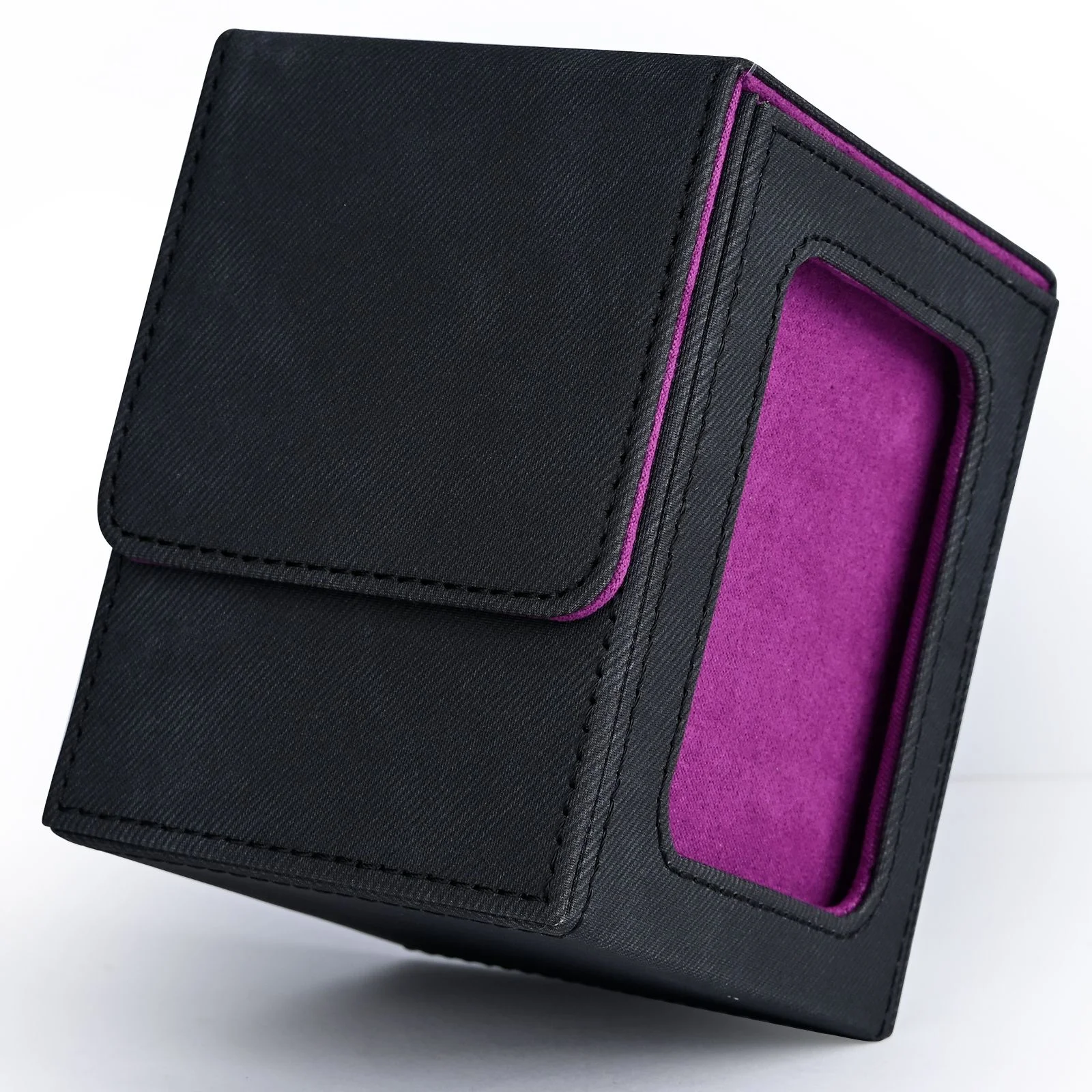Kartendeckbox mit Sichtfenster, Sammelkarten-Aufbewahrungskoffer, fasst 120+ einärmelige Karten, PU-Leder-Denim-Kartenbox für TCG
