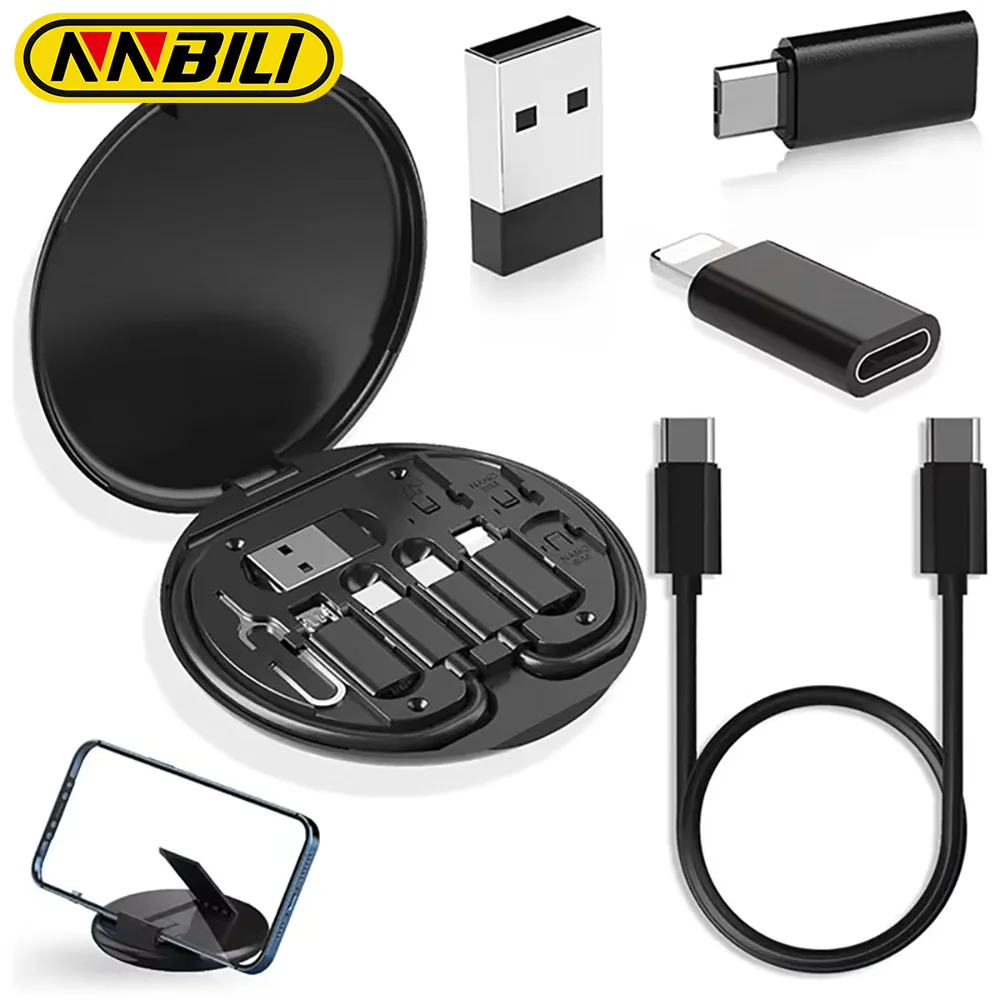 NNBILI 60W Type-C naar USB C naar Micro naar iP snellaadkabeladapterset voor IPhone 14 15 13 11 OTG-converter Multi-opbergdoos