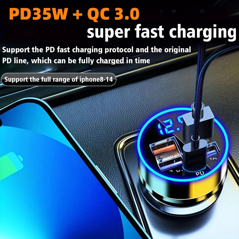 PD + QC 3.0 Автомобильное зарядное устройство для быстрой зарядки телефона Адаптер 4-портовое автомобильное зарядное устройство USB типа C PD35W Автомобильное зарядное устройство Quick Charge 3.0