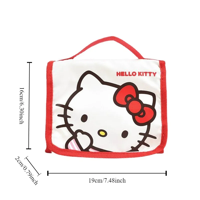 Sanrio Hello Kitty Cosmetic Bag Cartoon Cute Large Capacity Folding Storage Travel Bag Kawaii Portable Handheld Plaid Bag