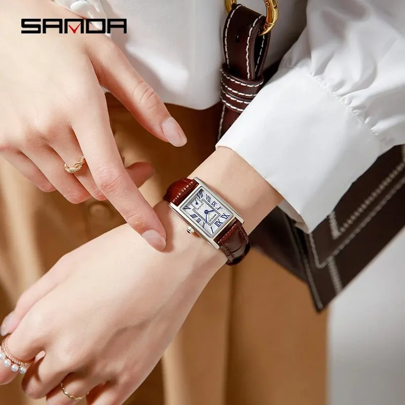 SANDA-relógio de pulso analógico para mulheres, design elegante, mostrador retangular, resistente à água, movimento de quartzo, negócios, nova moda, 2024, 1116