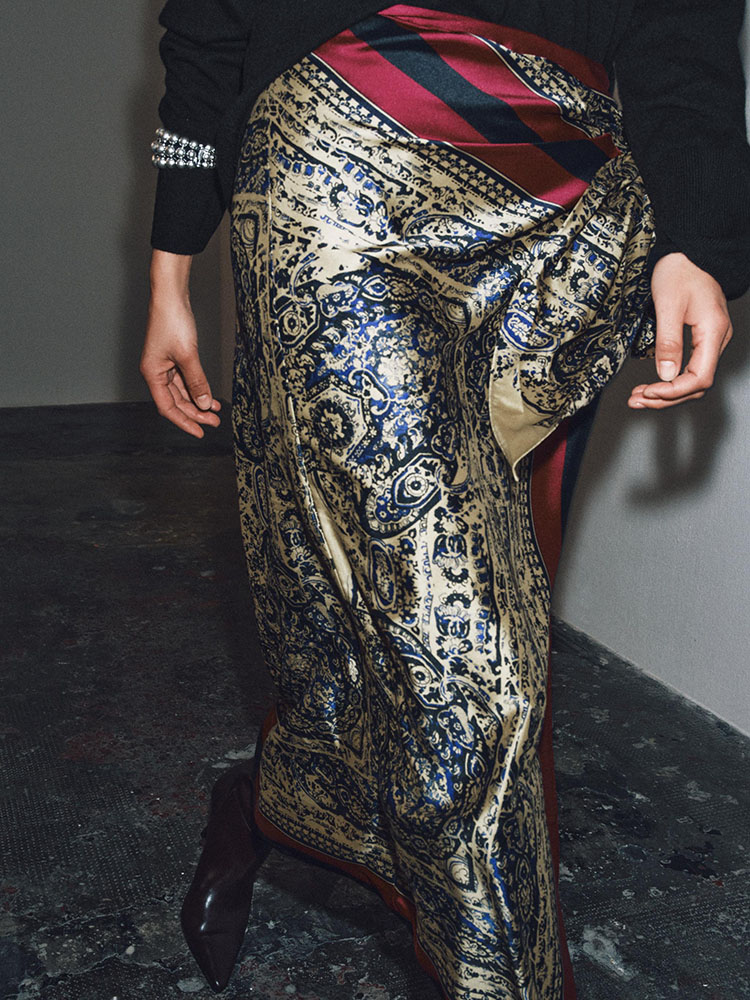 Saia Envolvente E com Estampa Paisley, Crimento Médio, Nova Chegada Outono 2025, Moda Fena Versátil, Estilo Étn...