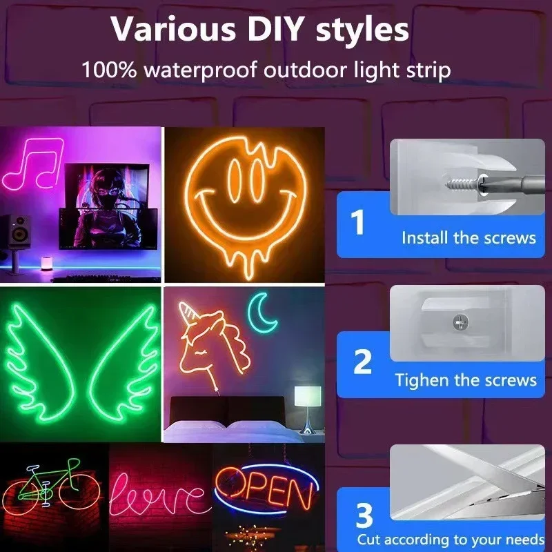 Tira de luces LED de neón, 1/2/3/5M, cuerda de silicona de neón, sincronización de música, aplicación DIY, cinta de persecución Multicolor para decoración de pared de habitación