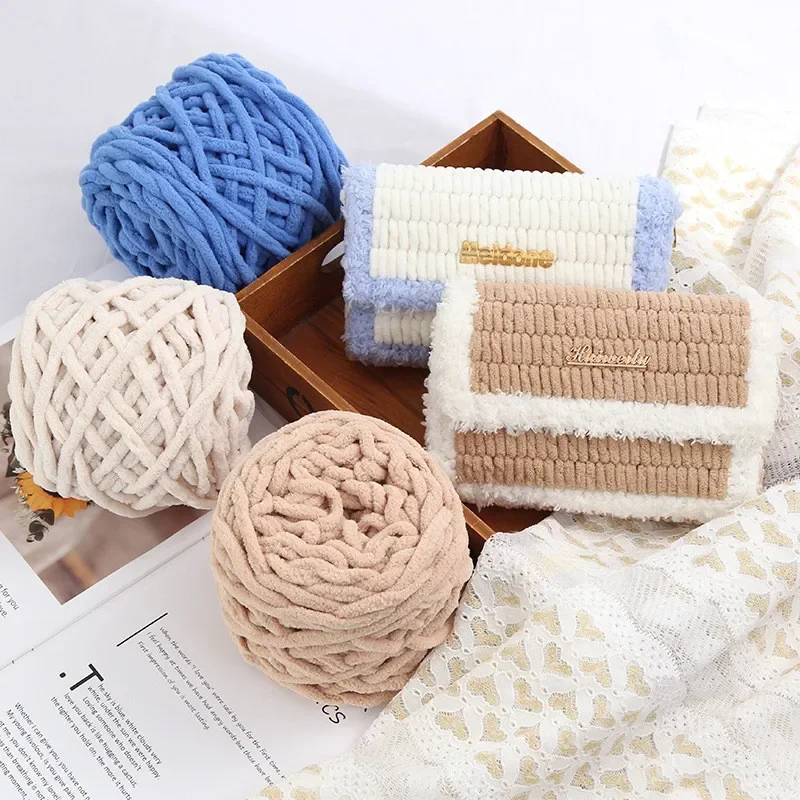100g/ball Chenille ถักเส้นด้าย Soft Ice Strip Line เส้นด้ายฝ้าย DIY เส้นด้ายขนสัตว์สําหรับถักมือผ้าพันคอขนสัตว์หนาขายส่ง