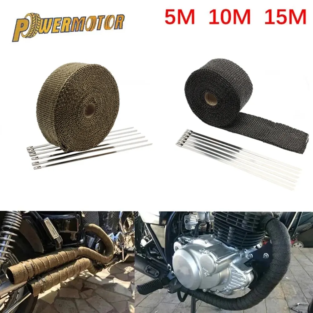 Motocyklowa taśma termiczna wydechu Sportowy tłumik Wrap 5cm 5M 10M 15M Osłona termiczna odporna na ciepło ze stali nierdzewnej Dirt Bike Car
