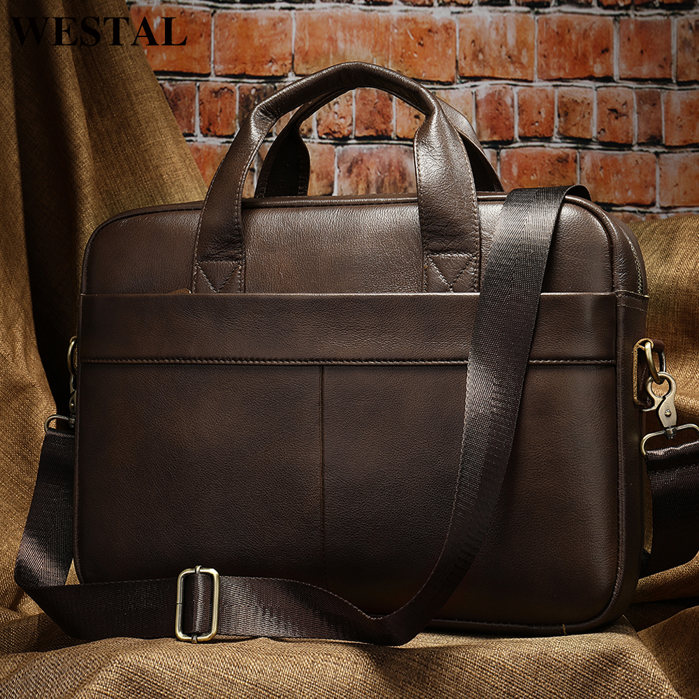 WESTAL Borsa da uomo in vera pelle Valigetta da uomo per laptop 14 Borsa da uomo in pelle Messenger Portafoglio da lavoro per documenti A4 7022