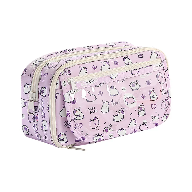 학생용 귀여운 카피바라 필통, 만화 애니메이션 고양이 발 연필 가방, 대용량 문구 보관 가방, 1 개