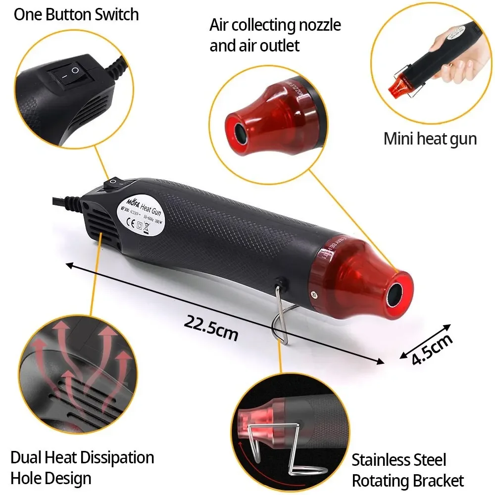 Pistola de aire caliente de 220/110V, herramienta de bricolaje, herramienta de calefacción eléctrica, mini soplador de proceso de temperatura de soldadura, con contracción de base de soporte