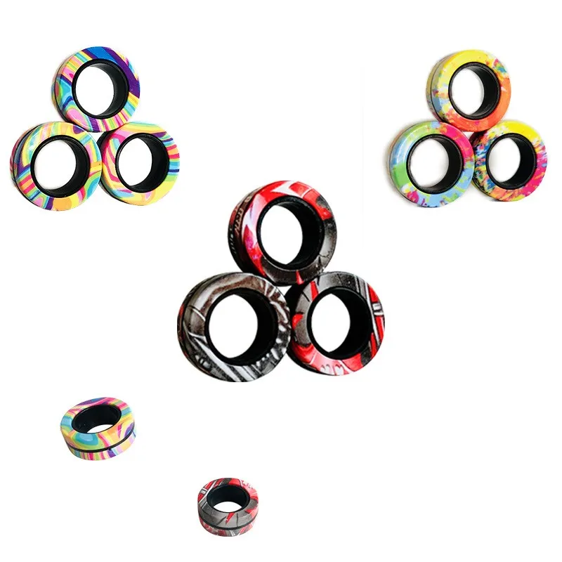 3pcs แหวนแม่เหล็ก SPINNER Fidget ชุดของเล่นนิ้วมือแม่เหล็กแหวนสําหรับความวิตกกังวลบรรเทา Therapy Fidget Pack ของขวัญสําหรับผู้ใหญ่วัยรุ่นเด็ก