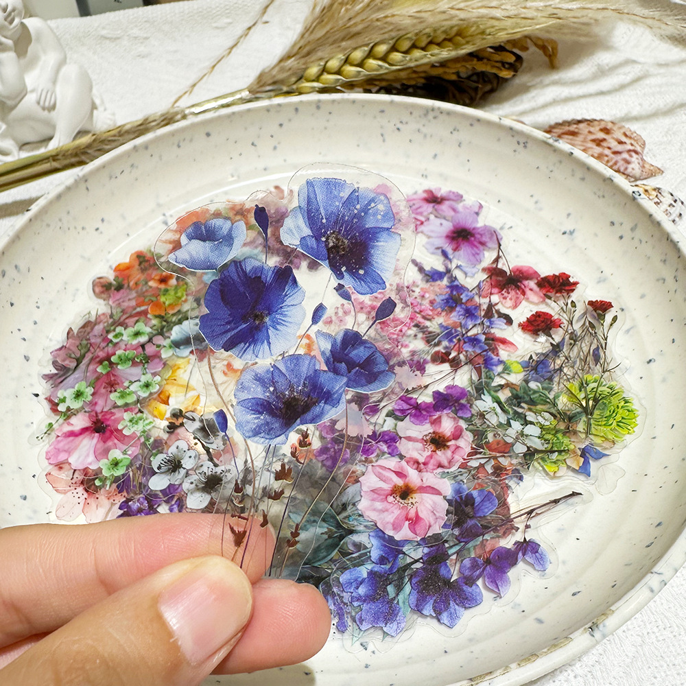 50 Uds. Pegatinas de grafiti de dibujos animados de flores de tinta INS transparente, pegatina impermeable para teléfono, guitarra, Notebook, maleta, botellas de agua