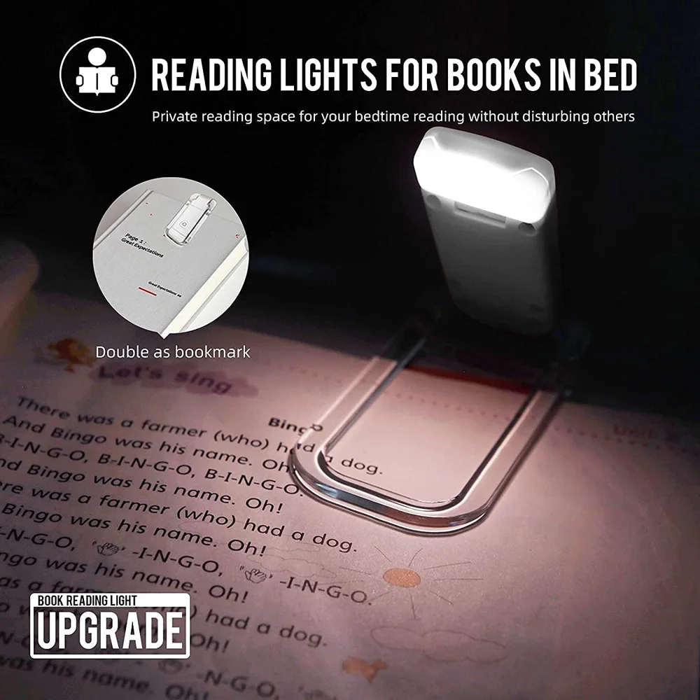 Nueva luz de lectura de libros recargable por USB, brillo ajustable, Clip LED en luz de libro, lámpara de libro para el cuidado de los ojos para niños, luz de lectura
