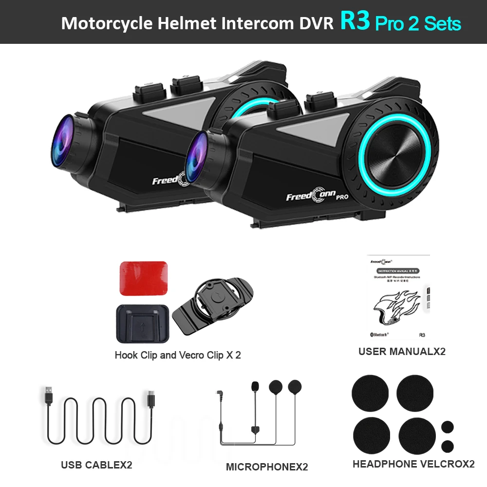 Freedconn R3 Pro casco de motocicleta auriculares grupo intercomunicador WiFi App 1440P motocicleta Dash Cam Motor Auto DVR