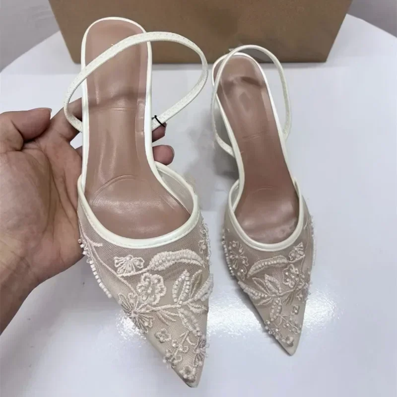 Sandalias de tacón abierto de malla de diseñador para mujer, zapatos con estampado de moda, zapatos de tacón alto con punta puntiaguda, zapatos de tacón de aguja sexis para mujer
