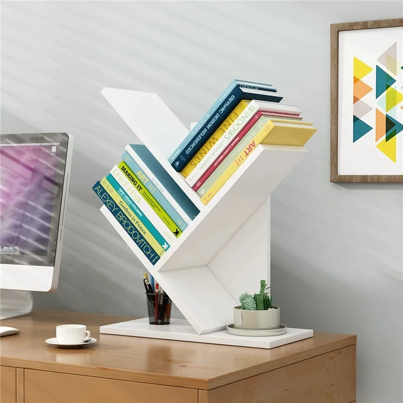 Bookshelf Multi-layer Simple Landing Fishbone Small Bookcase Student Bedroom Shelf Desktop Tree Book Storage Rack